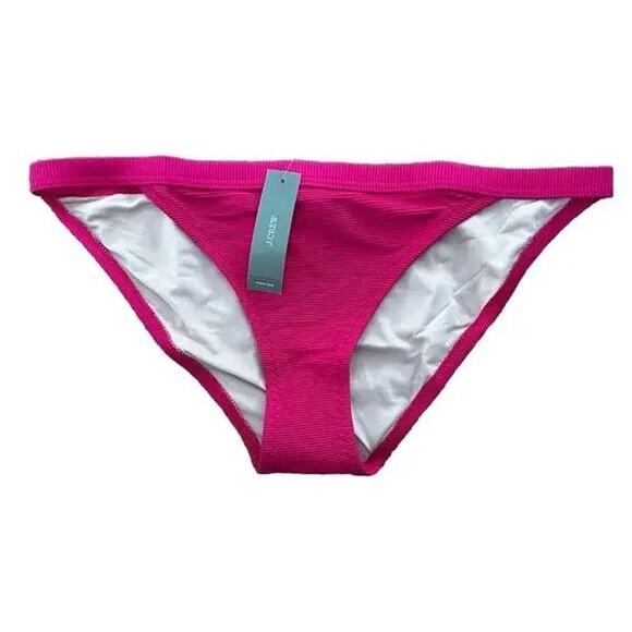 NWT J. Crew Ribbed Trim Hipster Full Coverage High Leg Bikini Bottom 2X Pink - Picture 1 of 13